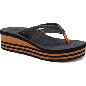 🆕  Black Khaki Platform Flip Flops Vegan Leather Summer Sandals Arch Support